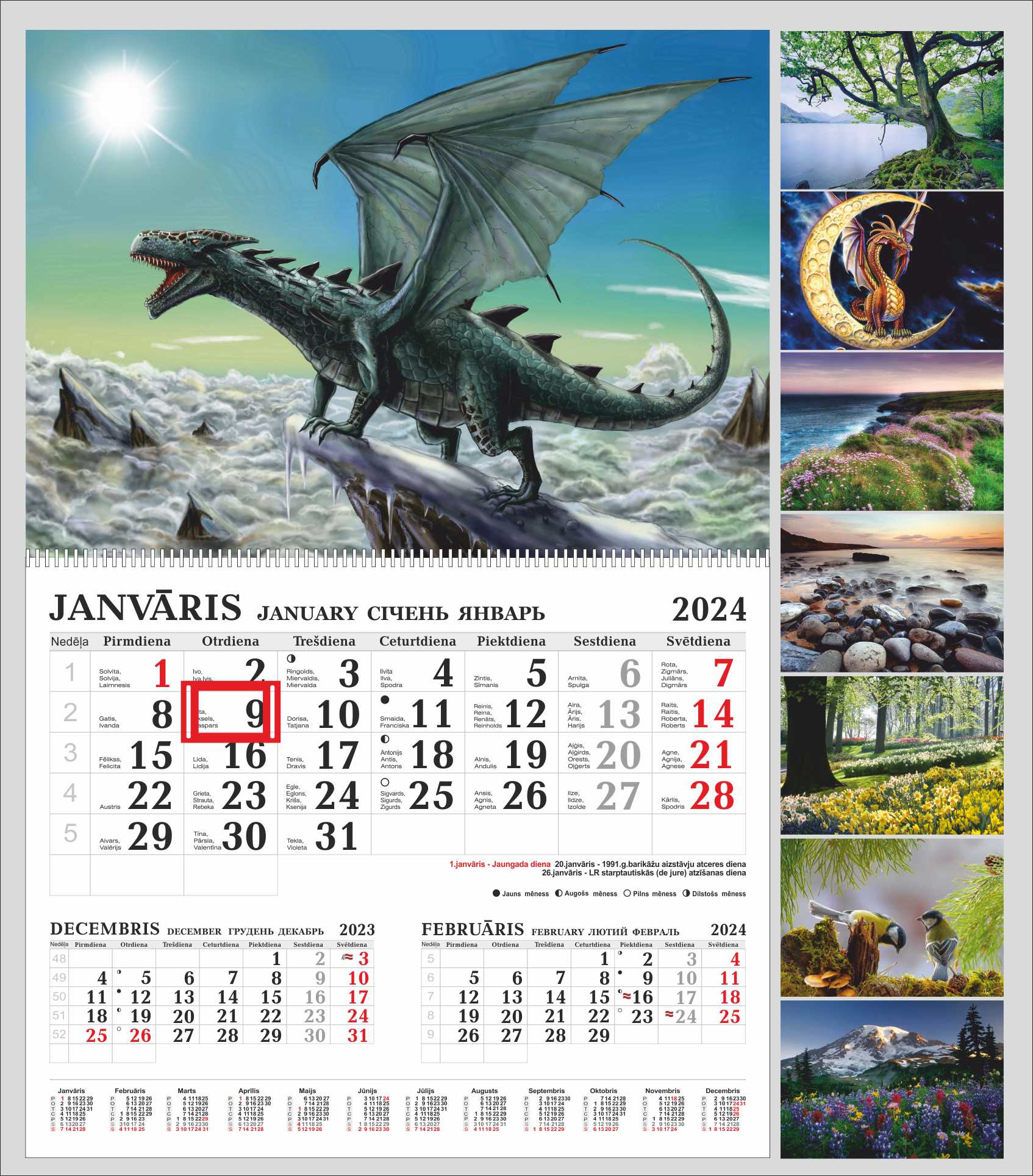Kalendārs 2024 ar vienu bildi ( viena spirāle)
