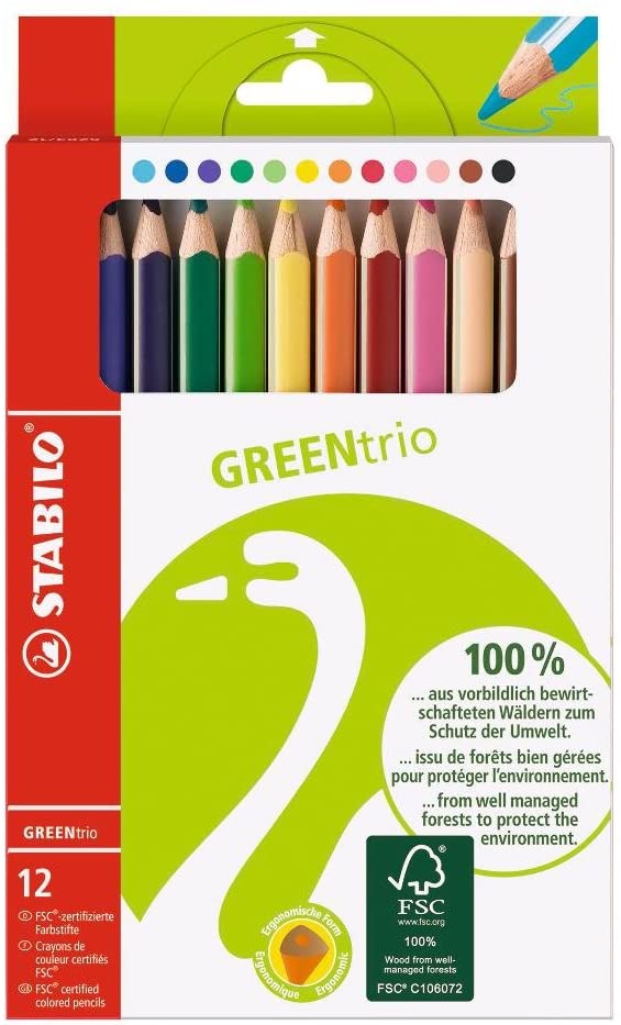 Krāsainie zīmuļi STABILO GREEN TRIO | 12 krāsas