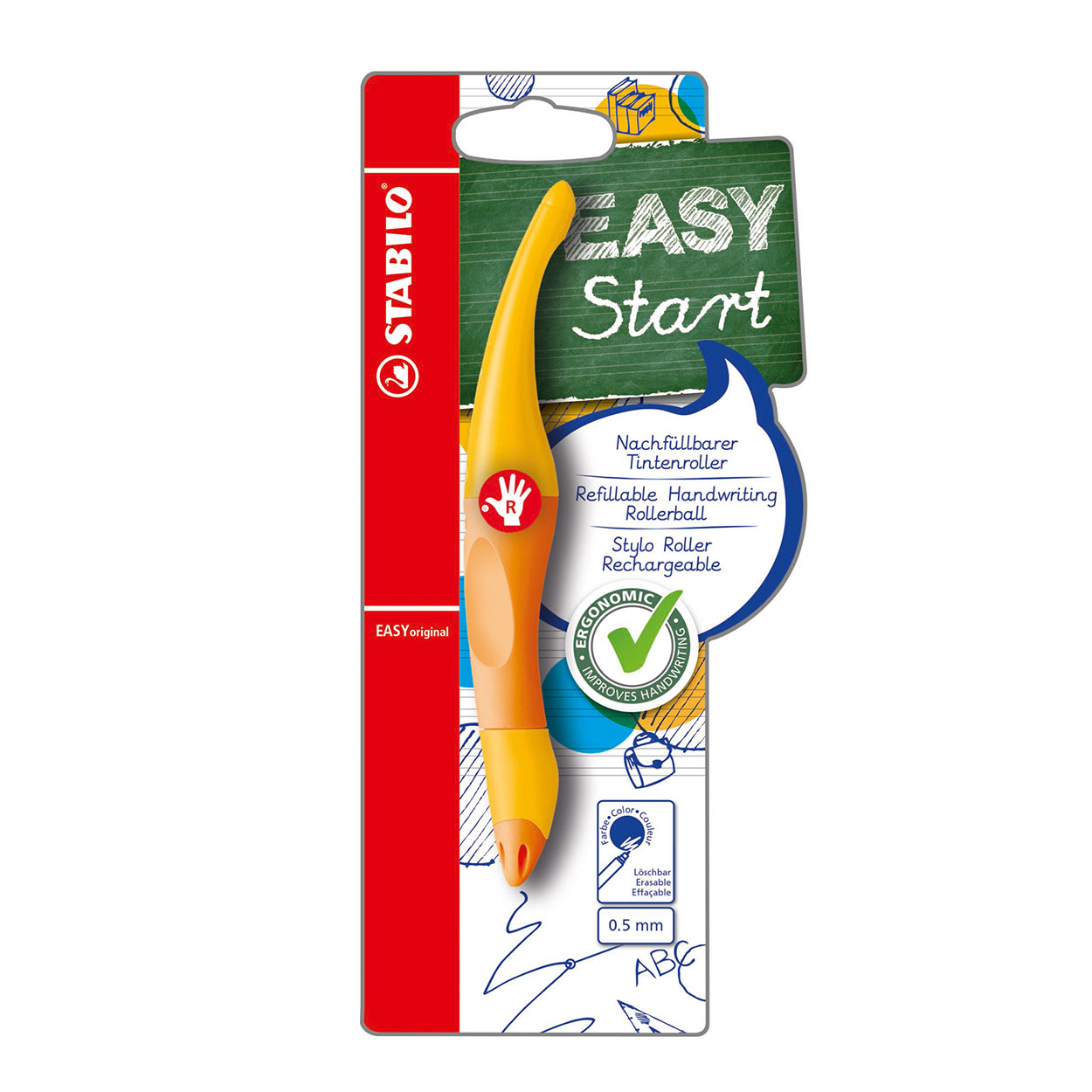 Ergonomiska pildspalva STABILO EASYoriginal R |0.5 mm|Zila| Dzeltena
