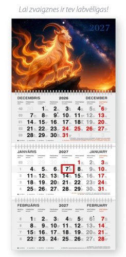 Kalendārs 2027 ar 3 spirālēm Zodiac