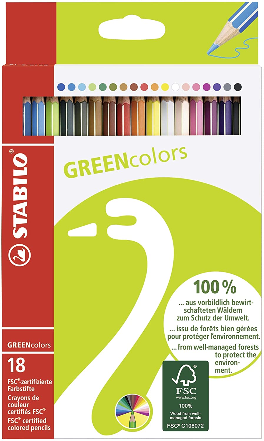 Krāsainie zīmuļi STABILO Greencolors 18 krāsu
