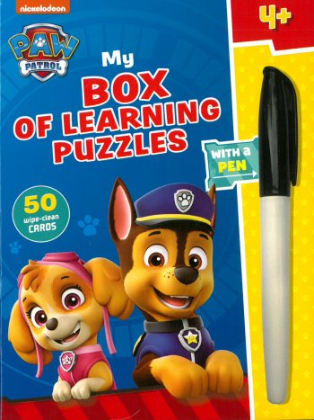 My box of learning puzzles with a pen