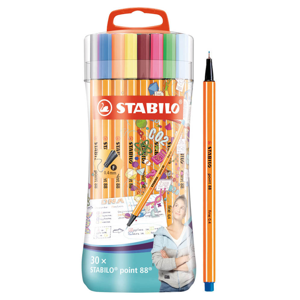 Tintes pildspalvu komplekts STABILO POINT88 |0.4 mm| 30 krāsas