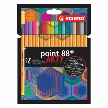 Tintes pildspalvu komplekts STABILO Point 88 ARTY|18 krāsas