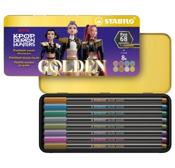 Flomasteru komplekts ar penāli STABILO Pen 68 KPop Demon Hunters 8 metāliskas krāsas