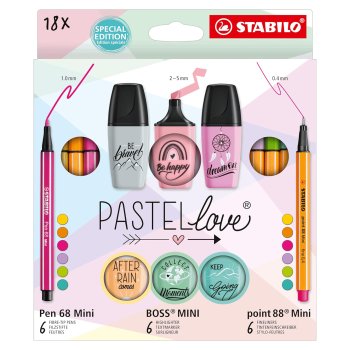 STABILO PASTEL love komplekts/ 6 Pen 68 Mini + 6 Point 88 Mini + 6 BOSS MINI