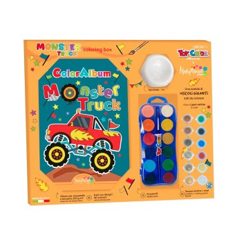 Monster Truck coloring Box+akvareļkrāsas+tempera krāsa+krāsošanas albums+otu skalošanas trauks+otiņa