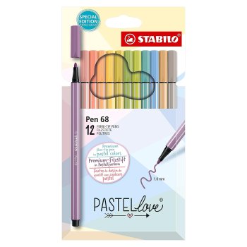 STABILO Pen 68 flomāsteri PASTEL love/12 krāsas