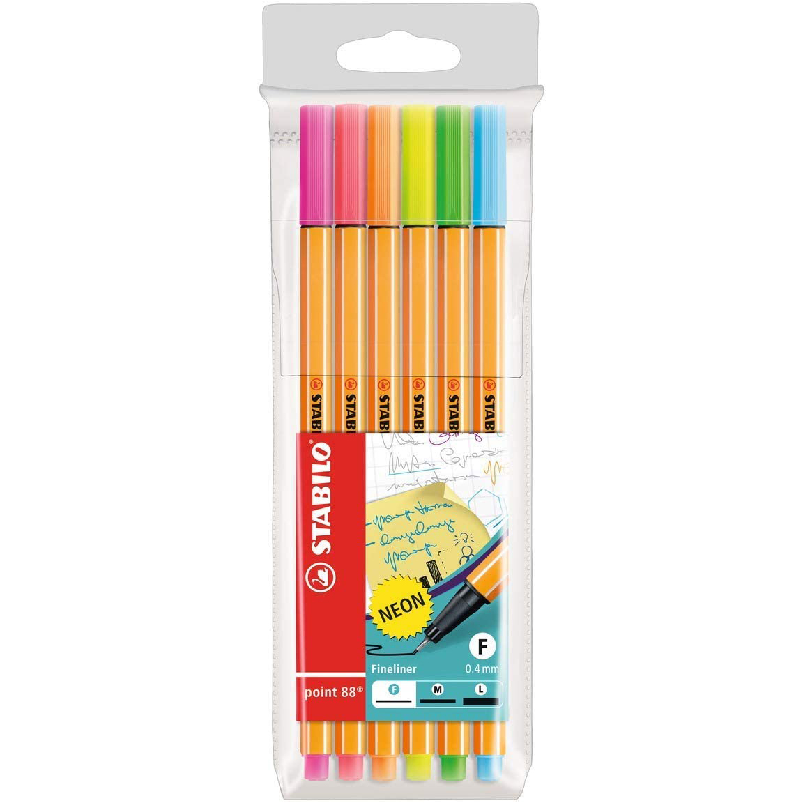 Pildspalvu komplekts STABILO POINT NEON |0.4 mm| 6 krāsas