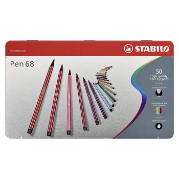 Flomasteru komplekts STABILO Pen 68 metāla iepakojumā  50 krāsas