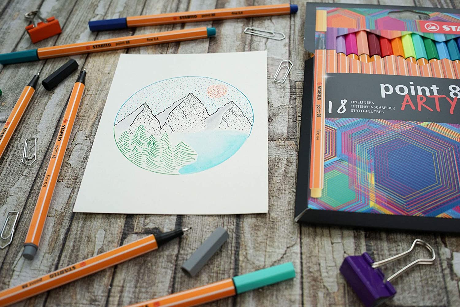 Tintes pildspalvu komplekts STABILO Point 88 ARTY|18 krāsas