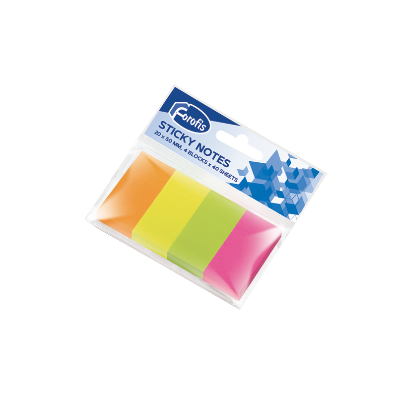 Papīra indeksi FOROFIS 4 neona krāsas x 40lpp. 20*50mm