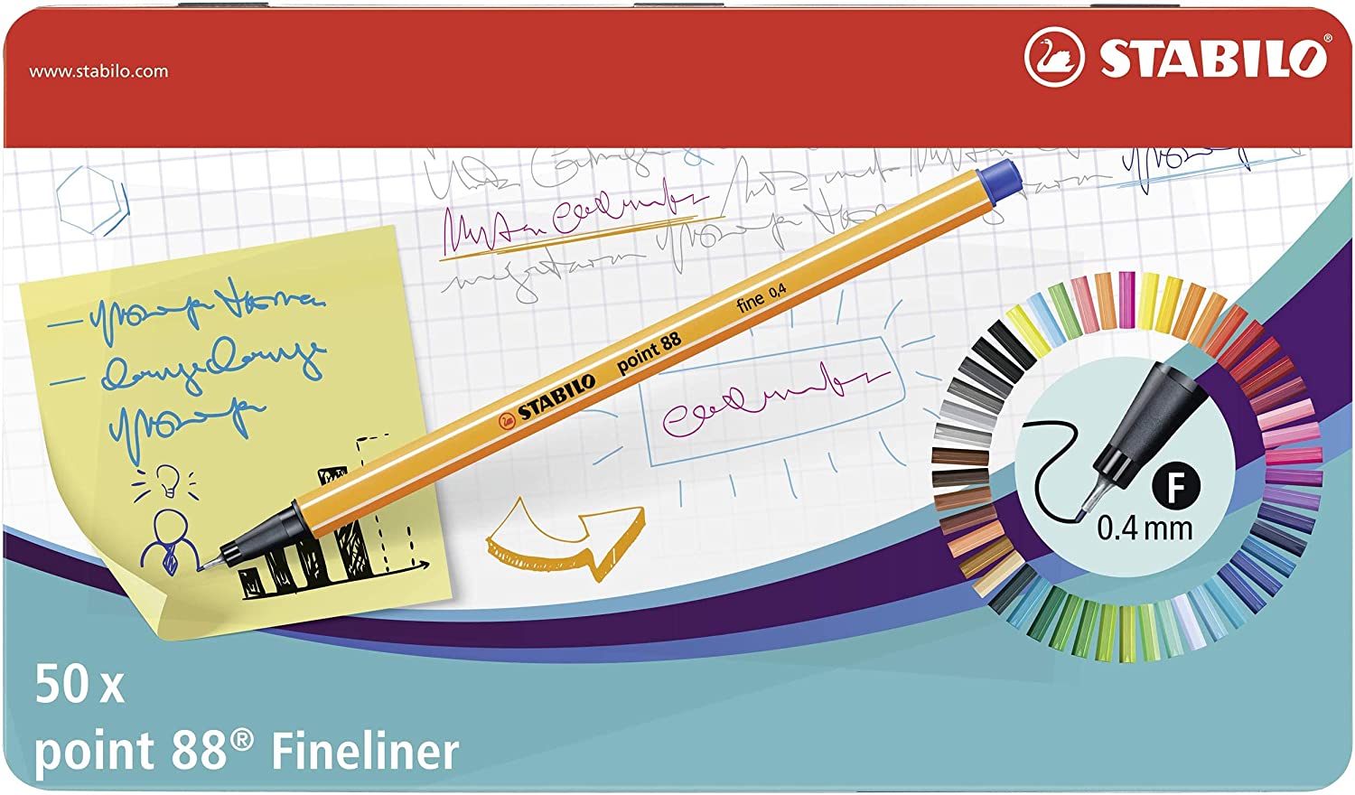 Tintes pildspalvu komplekts STABILO POINT88|iepakojumā 50 krāsas