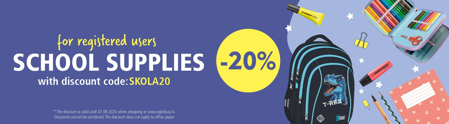 Registered users get 20% off all school supplies by entering the code: SKOLA20.