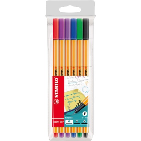 Tintes pildspalvu omplekts STABILO POINT 88 |0.4 mm| 6 krāsas