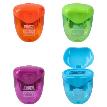 Zīmuļu asināmais ar diviem asmeņiem un konteineru, Junior