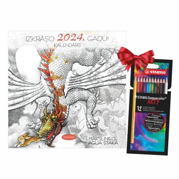 Kalendārs 2024 Izkrāso gadu! + Akvareļu zīmuļi STABILO ARTY | 12 krāsas
