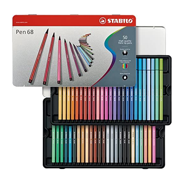 Flomasteru komplekts STABILO Pen 68 metāla iepakojumā  50 krāsas