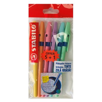 Lodīšu pildspalvu komplekts STABILO Pastel LINER 6gab. |0.38 mm| tinte zila
