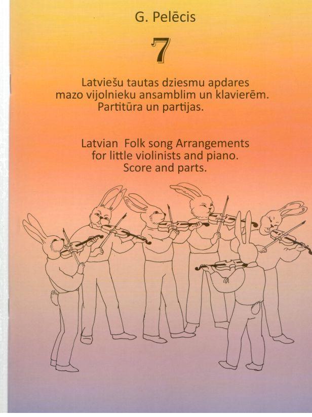 Latviešu tautas dziesmu apdares mazo vijolnieku ansamblim un klavierēm. Partitūra un partijas