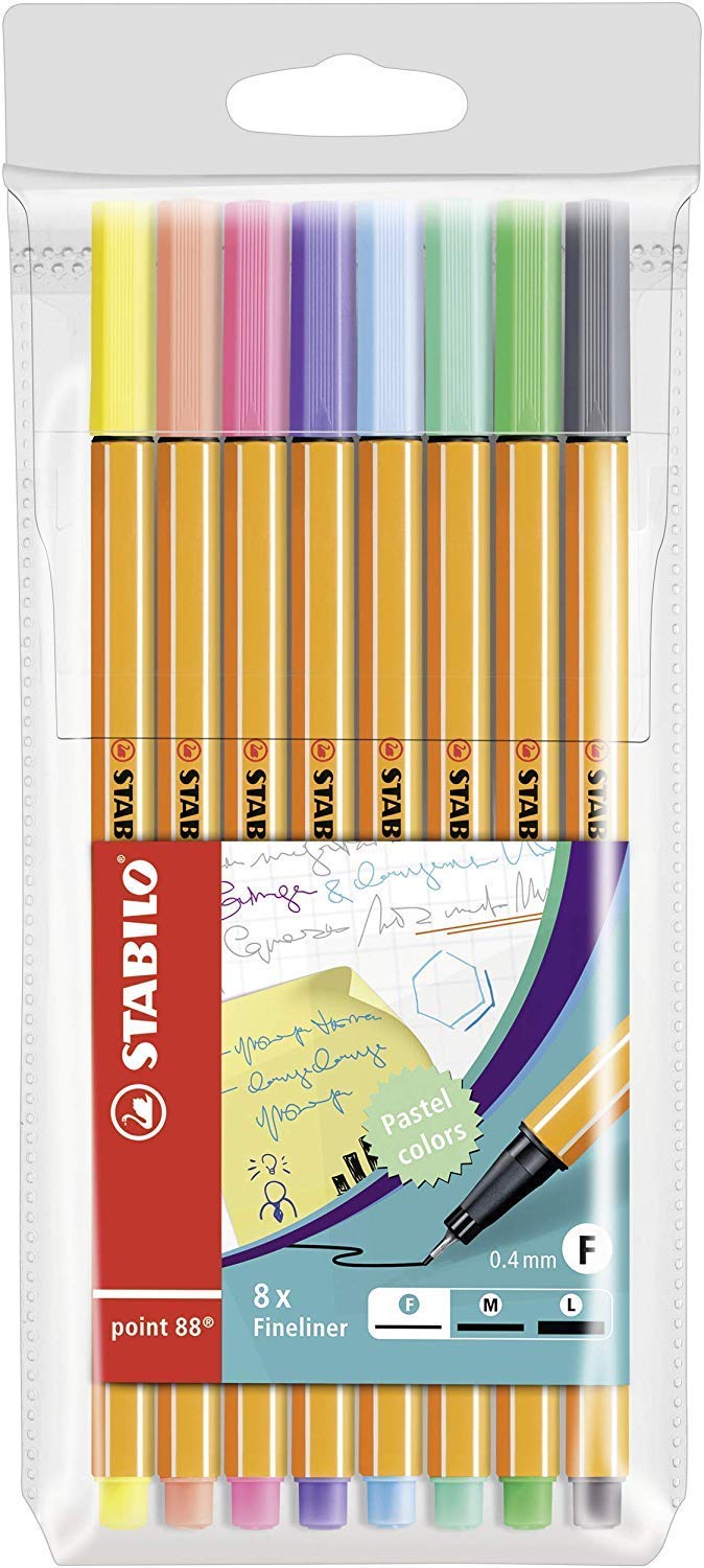 Tintes pildspalvu komplekts STABILO POINT  pasteļkrāsas|0.4 mm| 8 krāsas