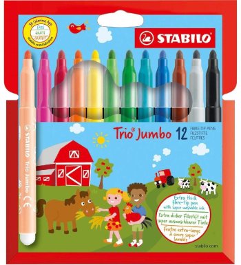 Flomasteri Stabilo Trio Jumbo | 12 krāsas