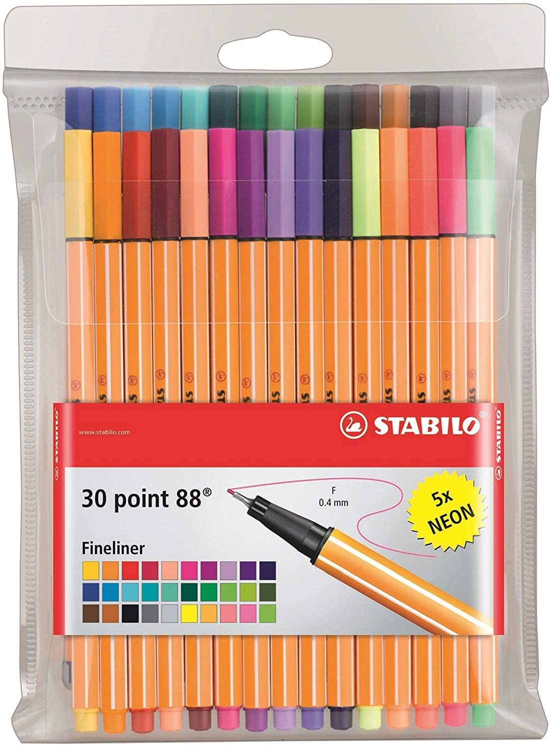 Tintes pildspalvu komplekts STABILO POINT88|iepakojumā 30 krāsas